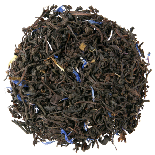 loose leaf black tea with blue cornflower